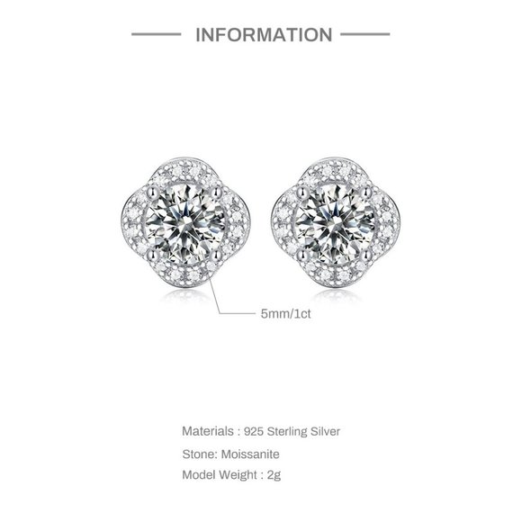 Certified 1ct. t.w. Moissanite Diamond Clover Halo Stud Earrings NEW - Picture 8 of 13